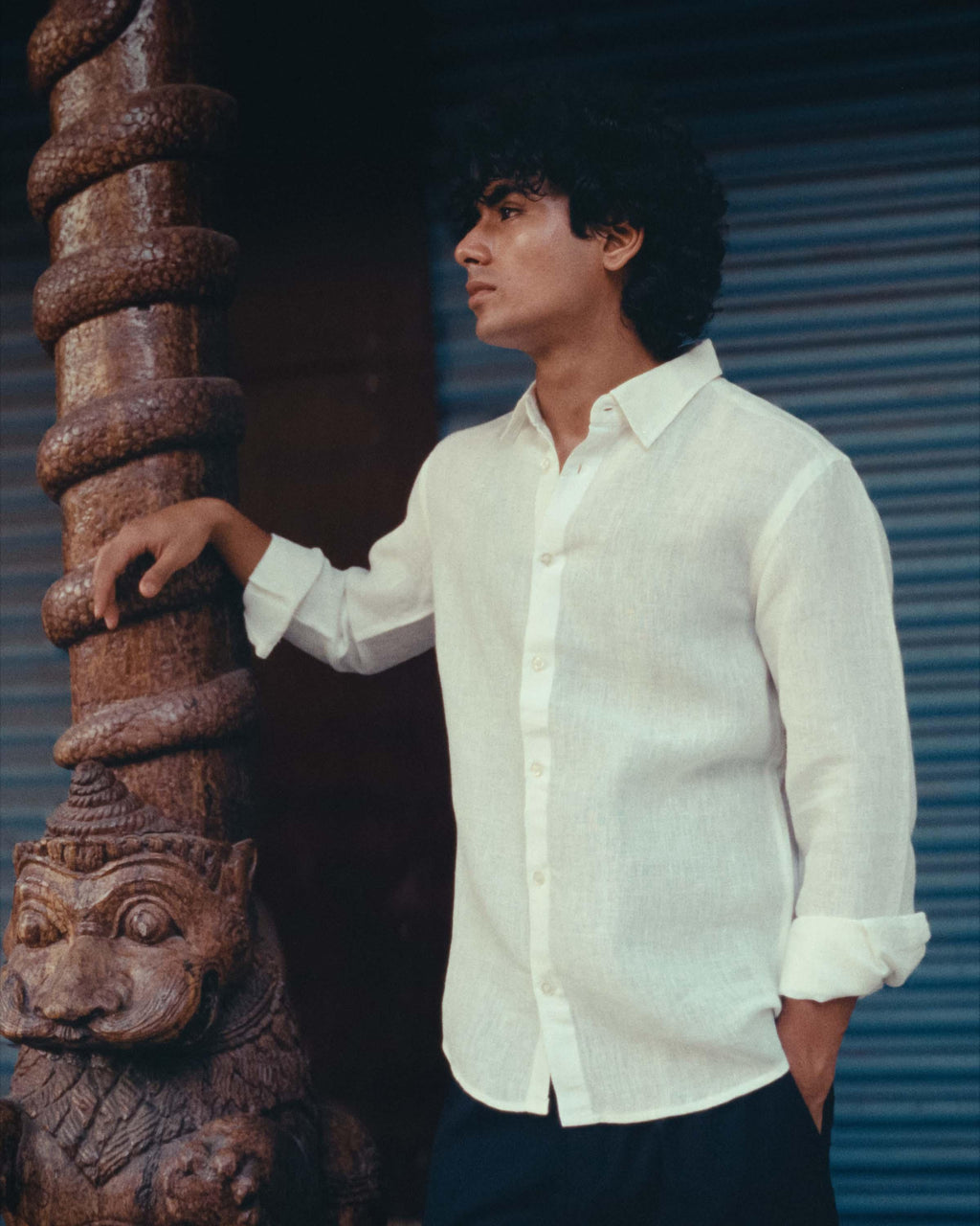 Off White Handspun Linen Long Sleeve Shirt – Mohur Studio