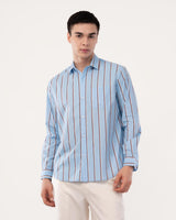 Blue Striped Poplin Shirt for Men