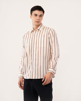 Cream Striped Poplin Shirt for Men
