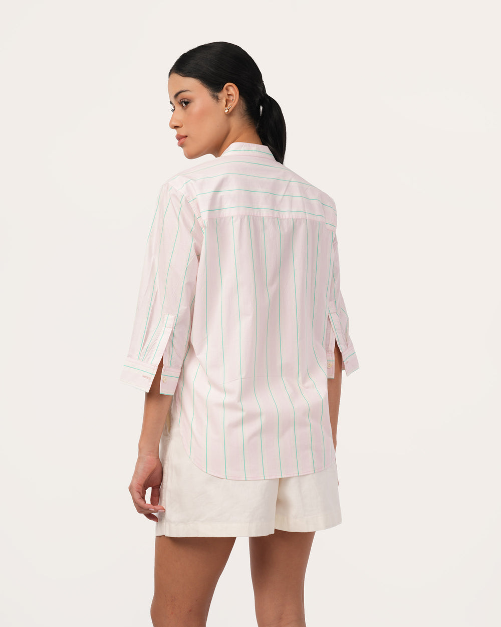 Light Pink Striped Poplin Shirt for Women