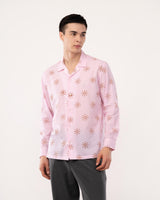 Pink Block Print Cuban Collar Shirt for Men