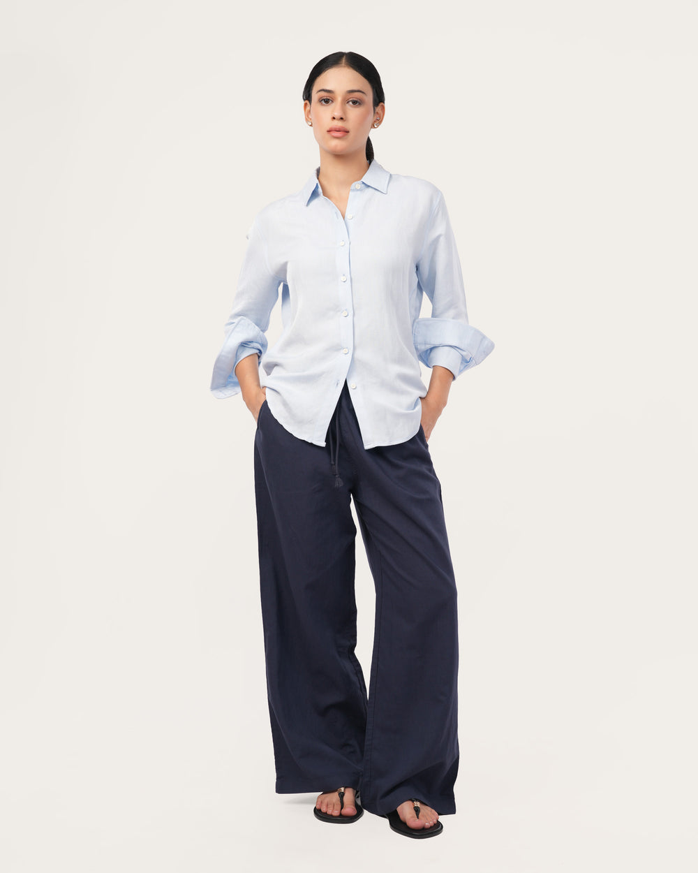 Sky Blue Linen Shirt for Women