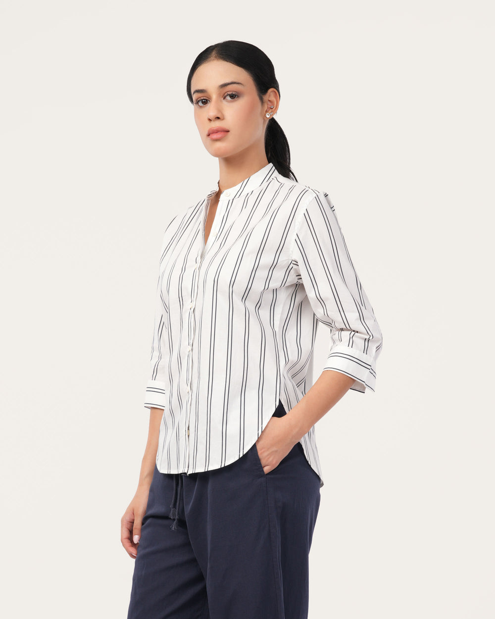 White Striped Poplin Shirt for Women