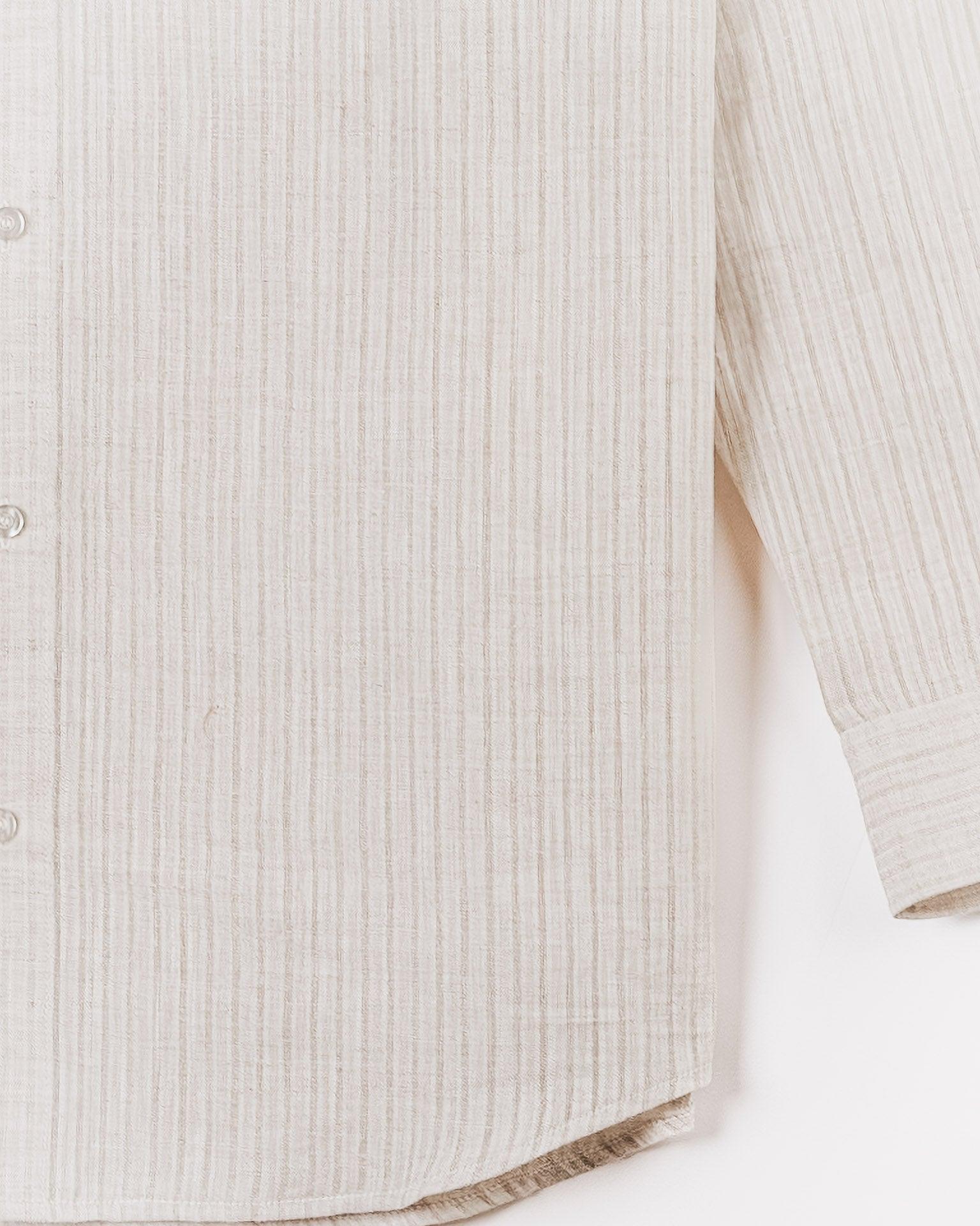 Ecru Handspun Linen Stripe Long Sleeve Shirt