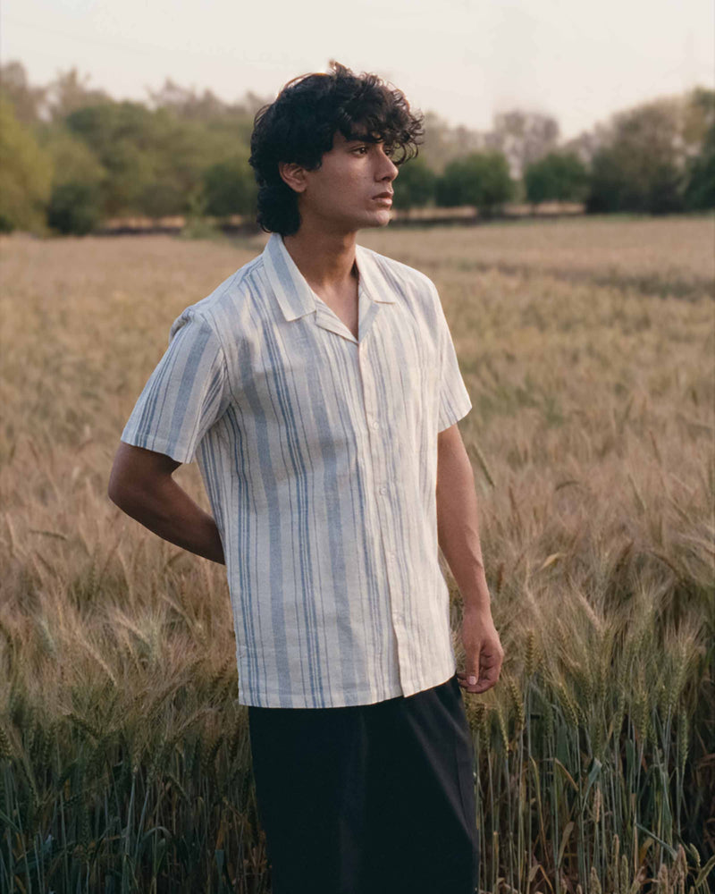 Indigo Striped Handloom Cotton Shirt for Men