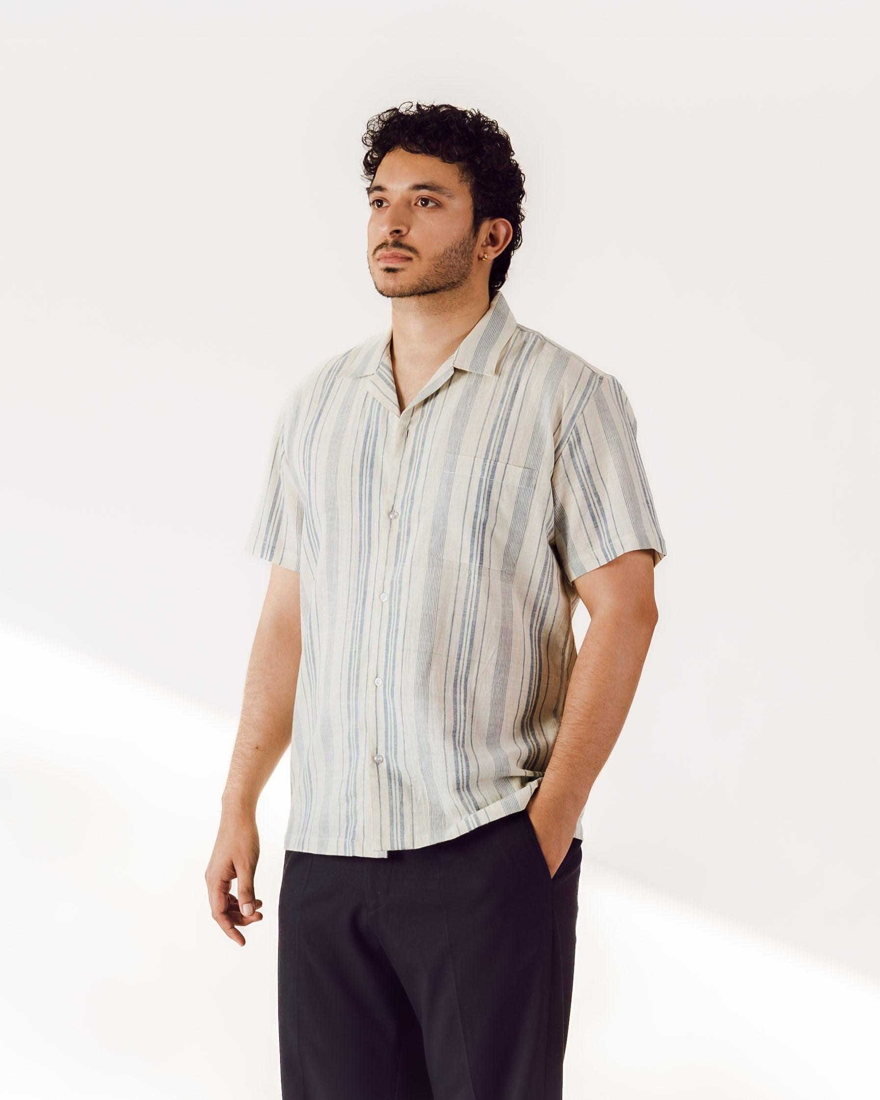 Indigo Striped Handloom Cotton Shirt for Men