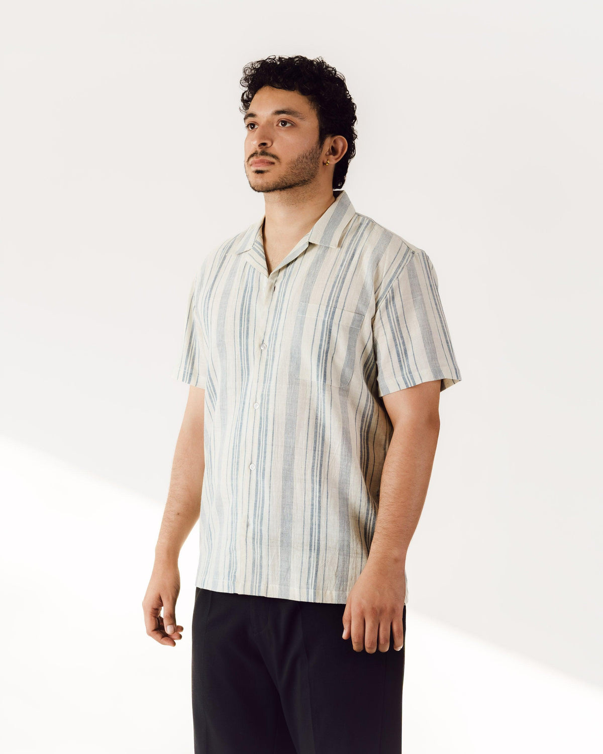 Indigo Striped Handloom Cotton Shirt for Men