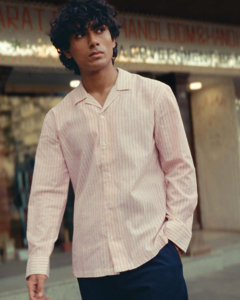 Red Striped Handspun Cotton Shirt for Men