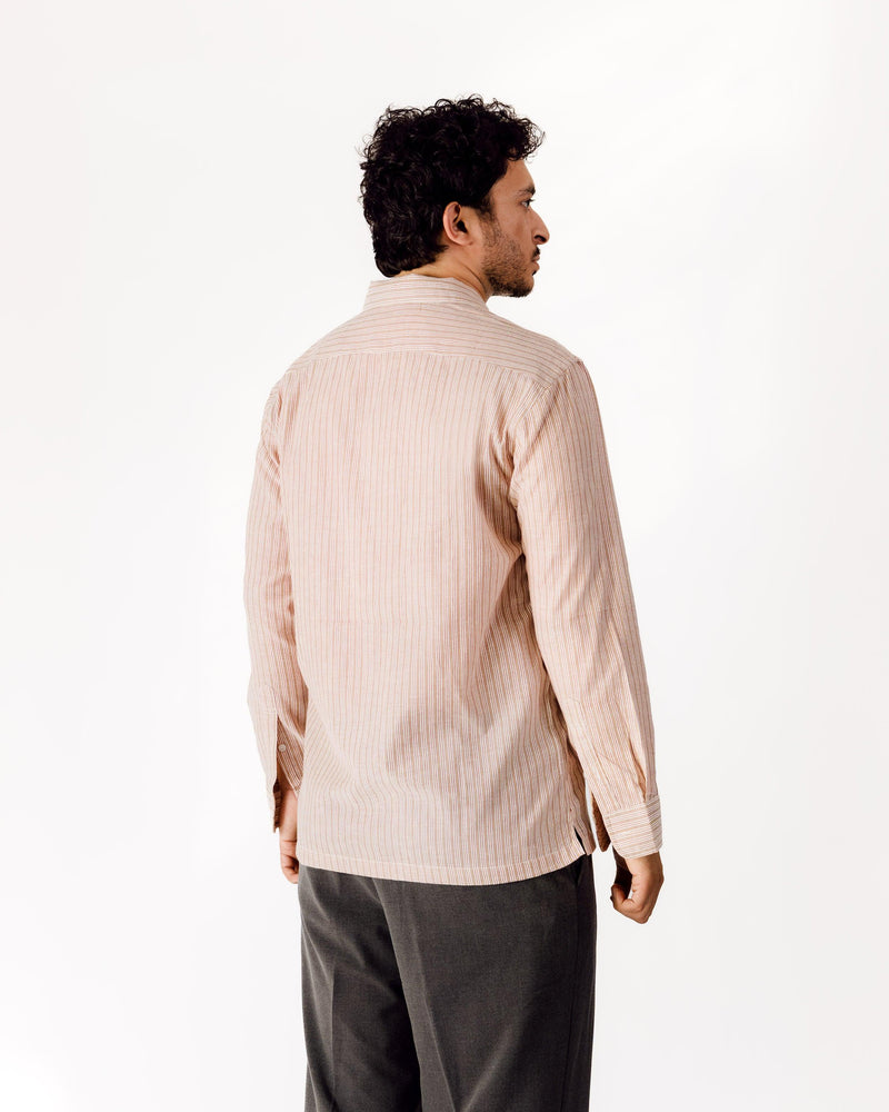 Red Striped Handspun Cotton Shirt for Men