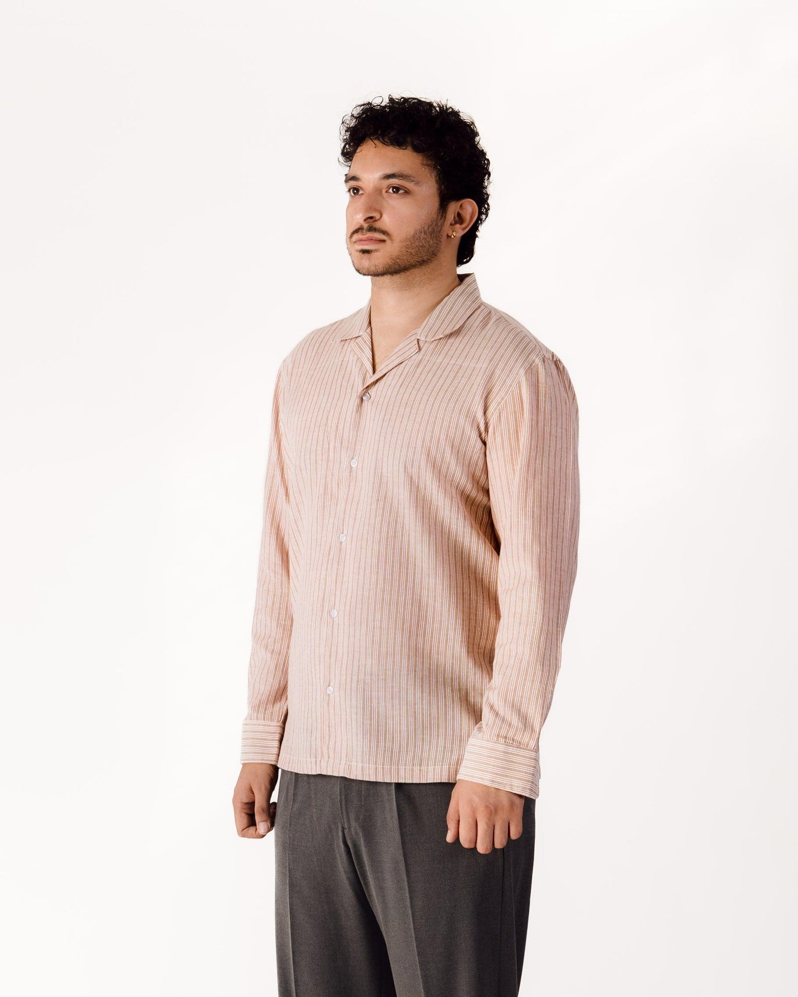 Red Striped Handspun Cotton Shirt for Men
