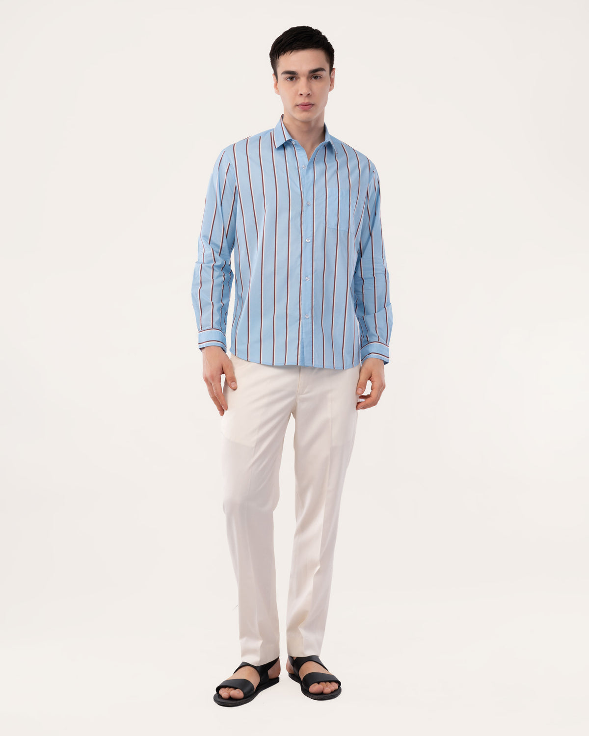 Blue Striped Poplin Shirt for Men