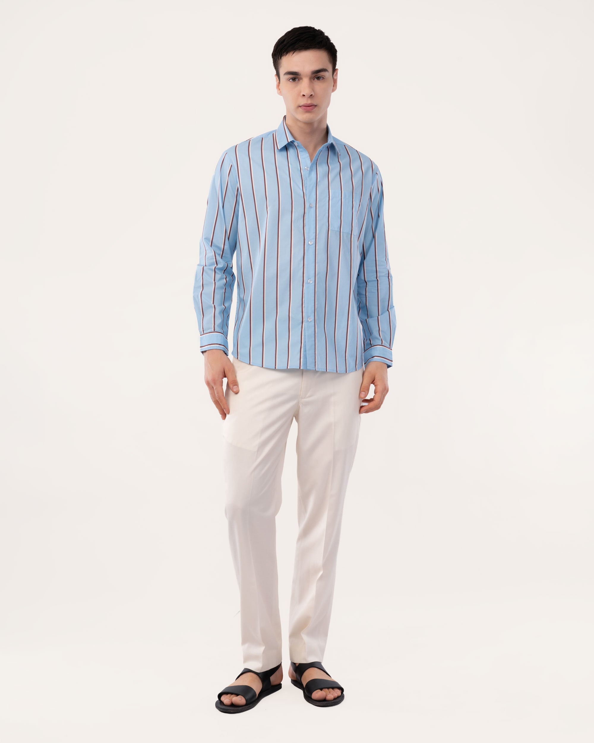 Blue Striped Poplin Shirt for Men