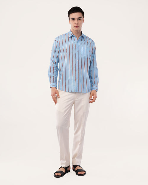 Blue Striped Poplin Shirt for Men