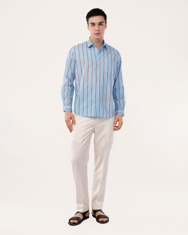Blue Striped Poplin Shirt for Men