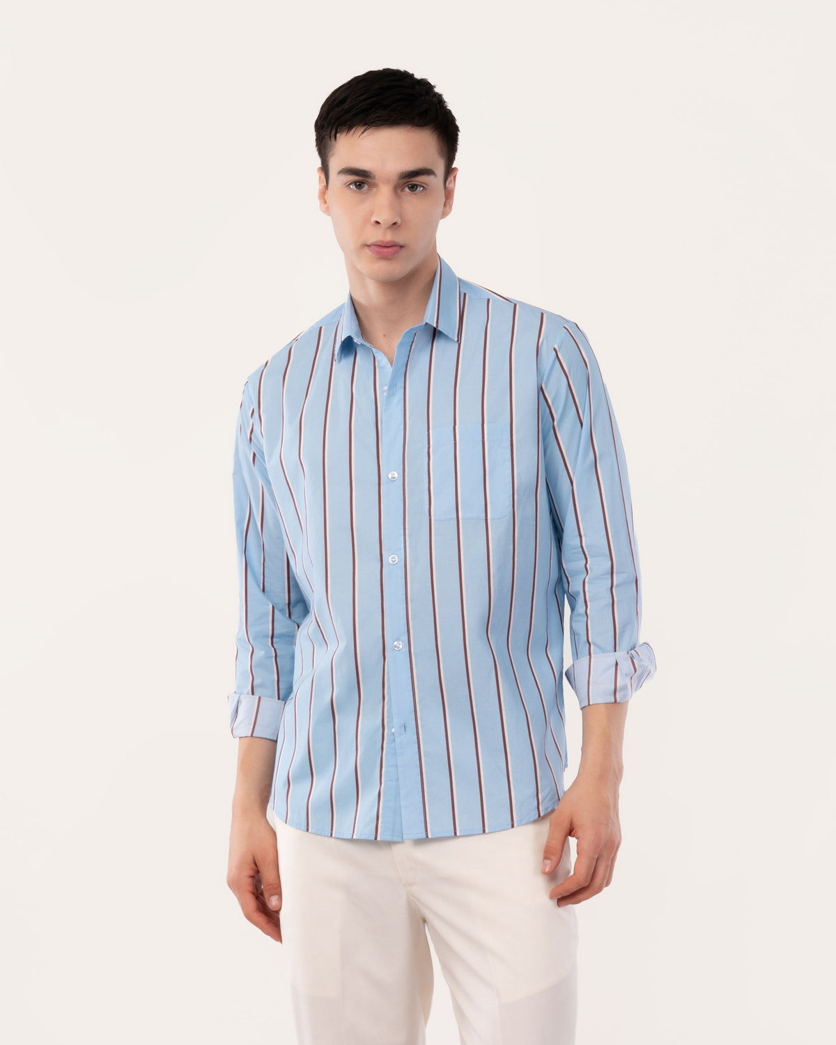 Blue Striped Poplin Shirt for Men