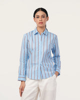Blue Striped Poplin Shirt for Women