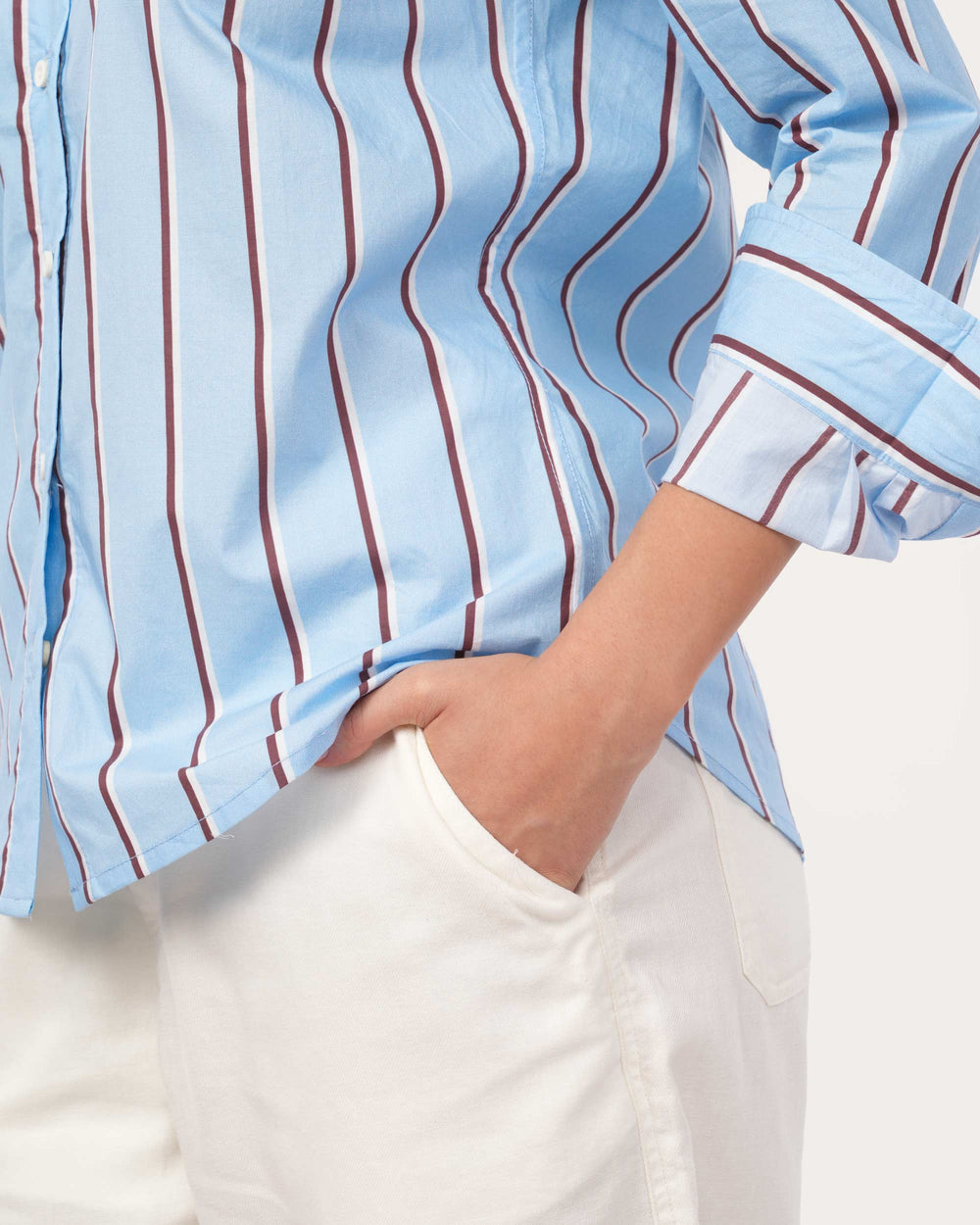 Blue Striped Poplin Shirt for Women
