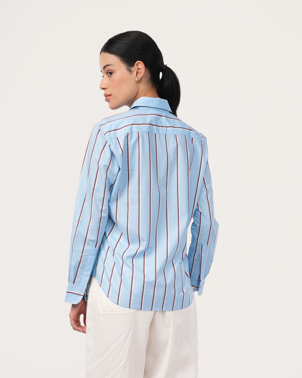 Blue Striped Poplin Shirt for Women