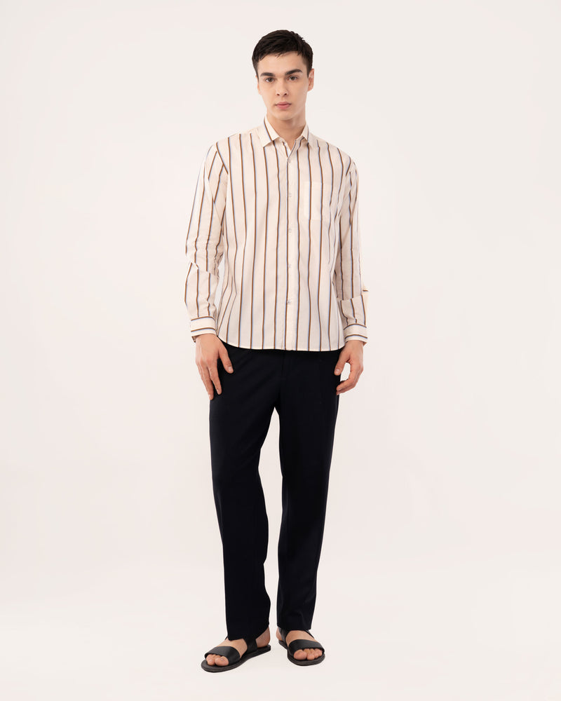 Cream Striped Poplin Shirt for Men