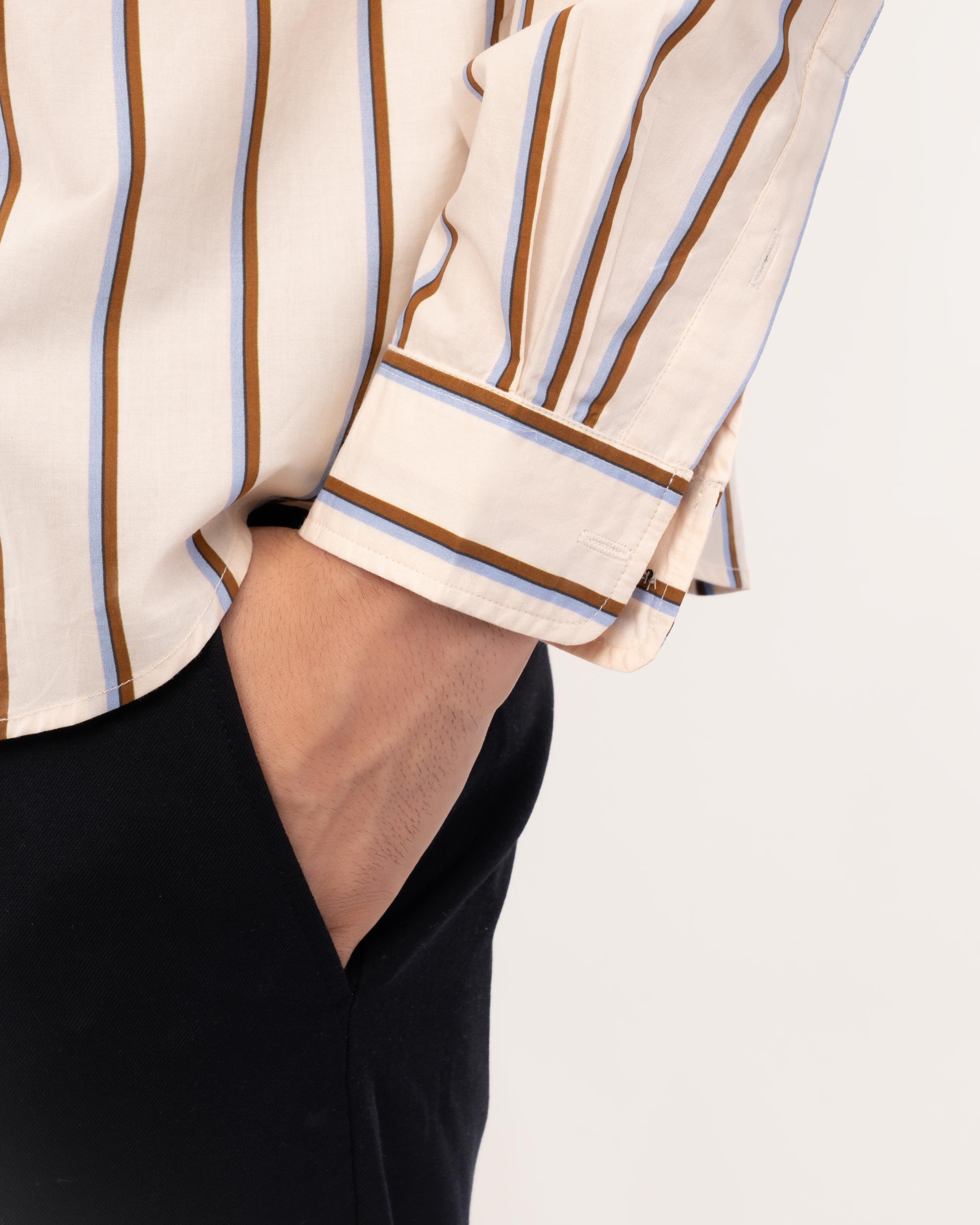 Cream Striped Poplin Shirt for Men