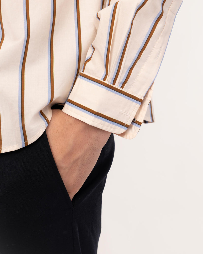 Cream Striped Poplin Shirt for Men