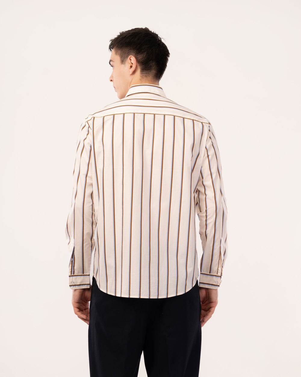 Cream Striped Poplin Shirt for Men