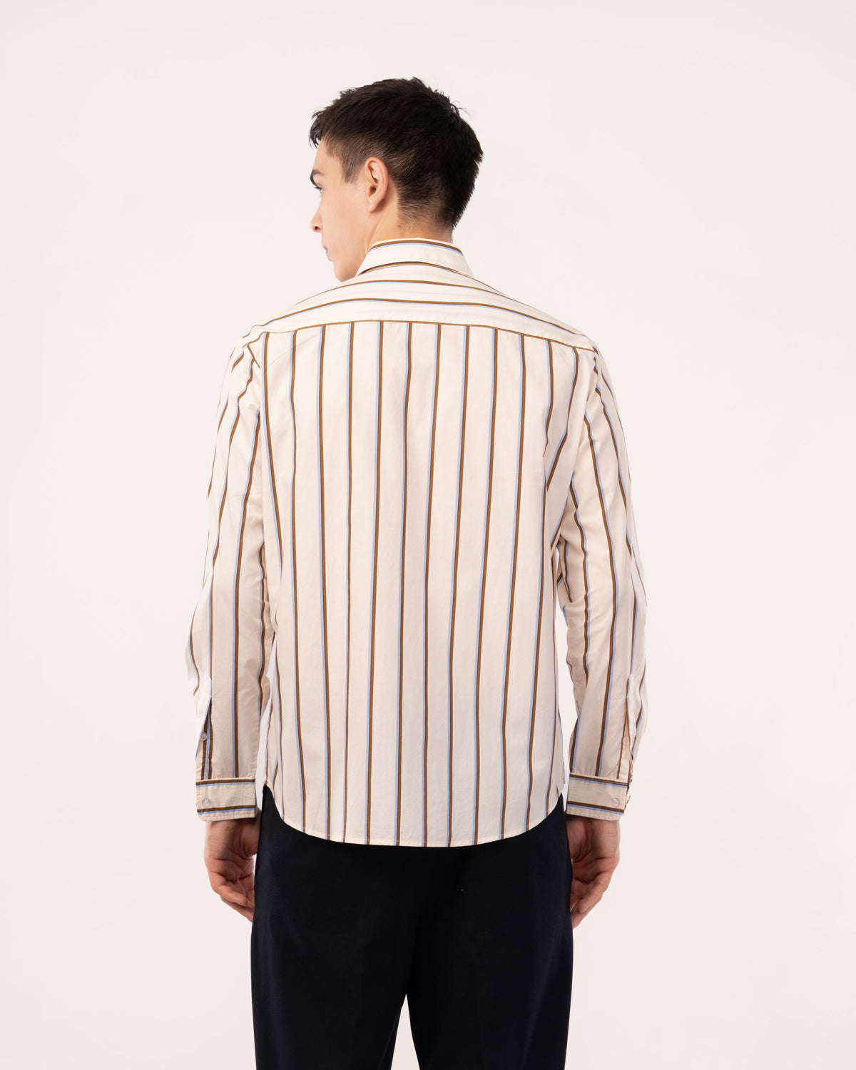 Cream Striped Poplin Shirt for Men
