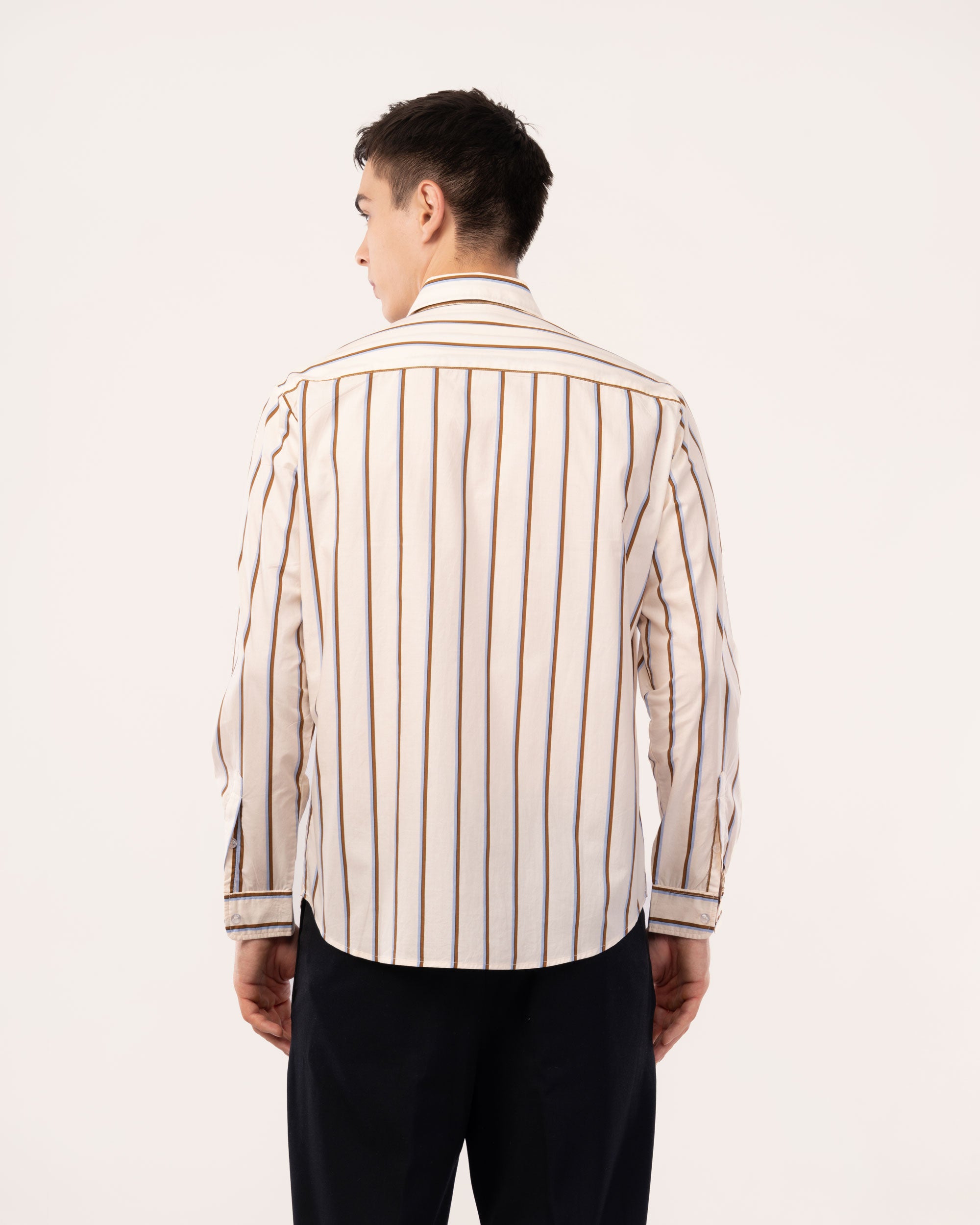 Cream Striped Poplin Shirt for Men