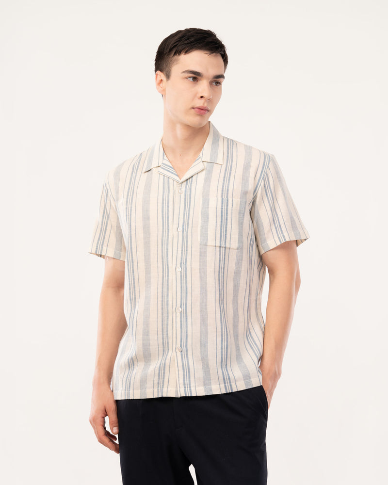 Indigo Striped Handloom Cotton Shirt for Men