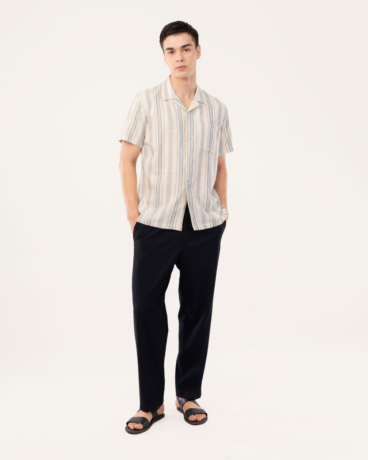 Indigo Striped Handloom Cotton Shirt for Men