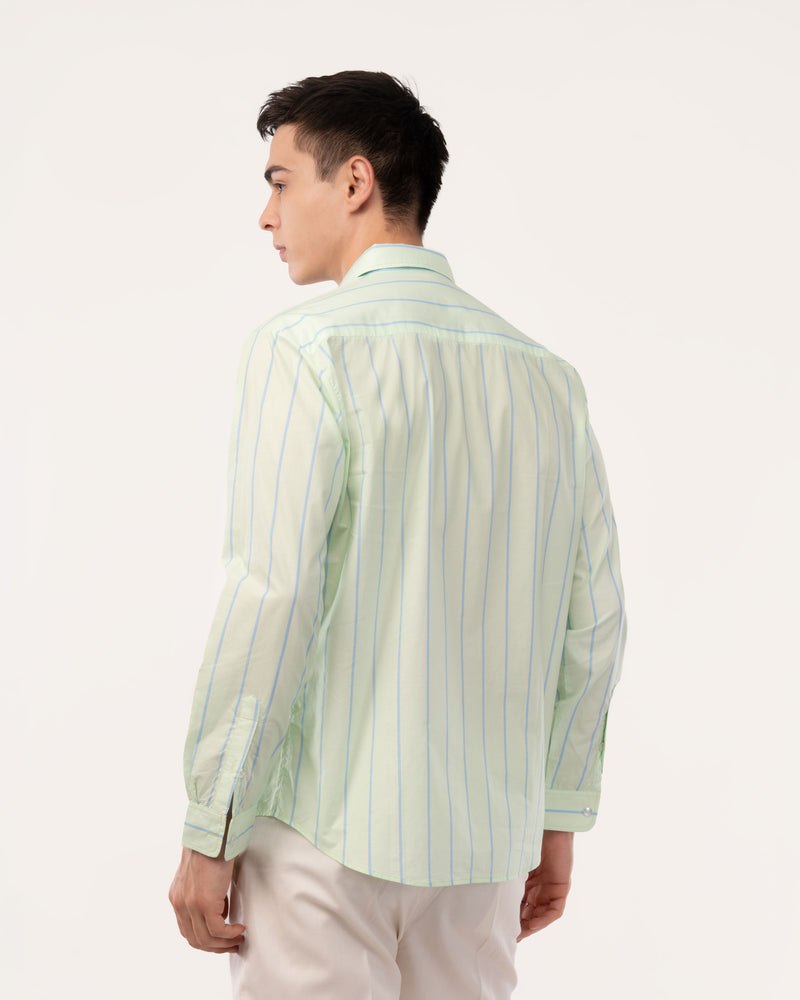 Light Green Striped Poplin Shirt for Men