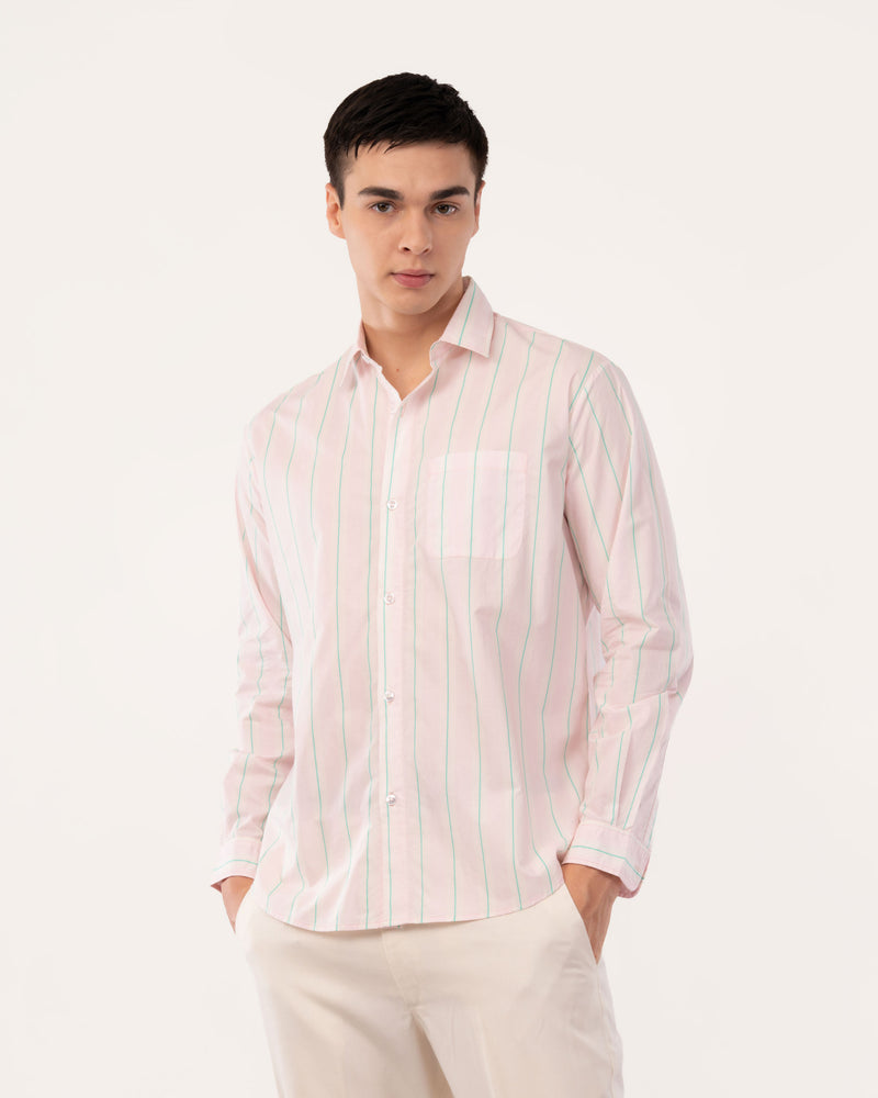 Light Pink Striped Poplin Shirt for Men