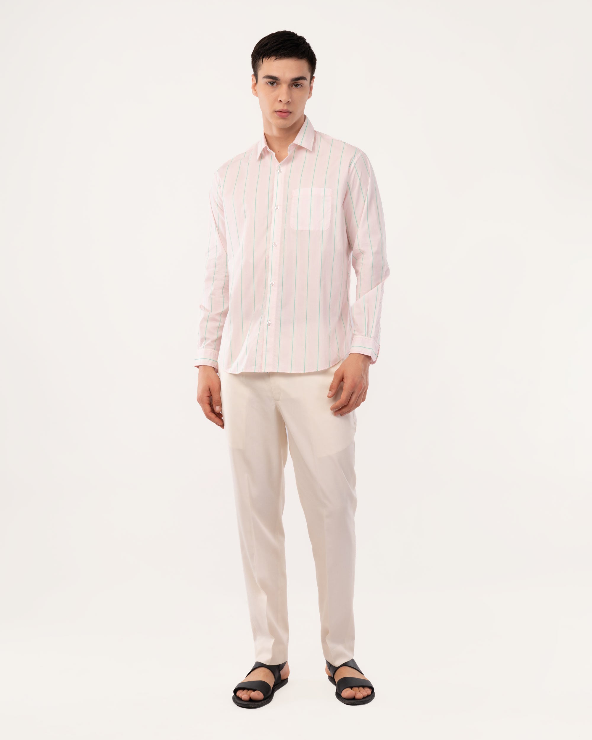 Light Pink Striped Poplin Shirt for Men