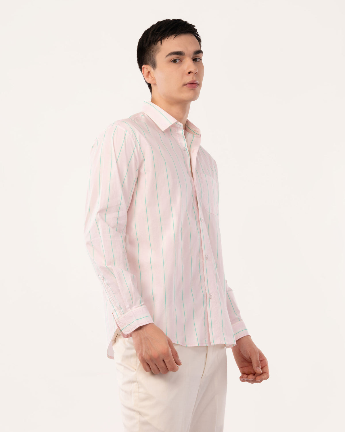 Light Pink Striped Poplin Shirt for Men