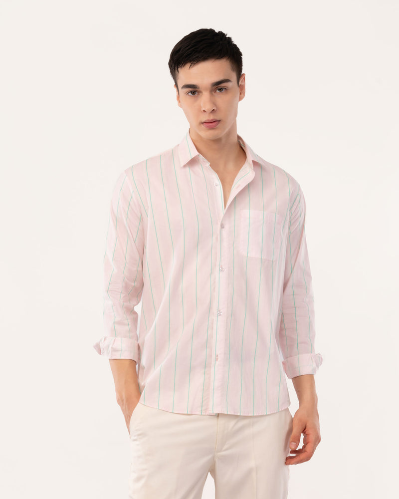 Light Pink Striped Poplin Shirt for Men