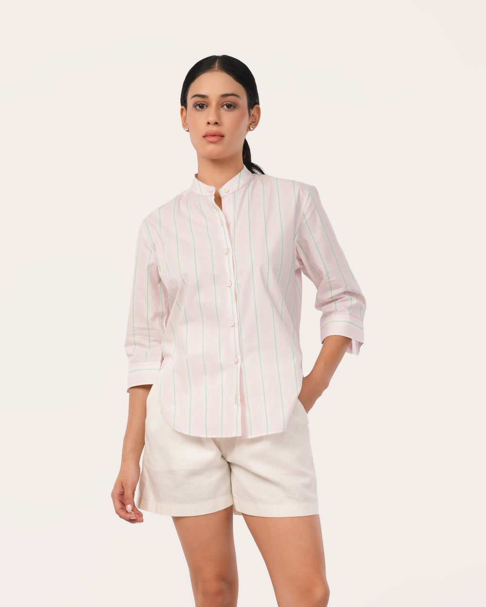 Light Pink Striped Poplin Shirt for Women