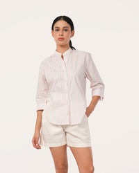 Light Pink Striped Poplin Shirt for Women