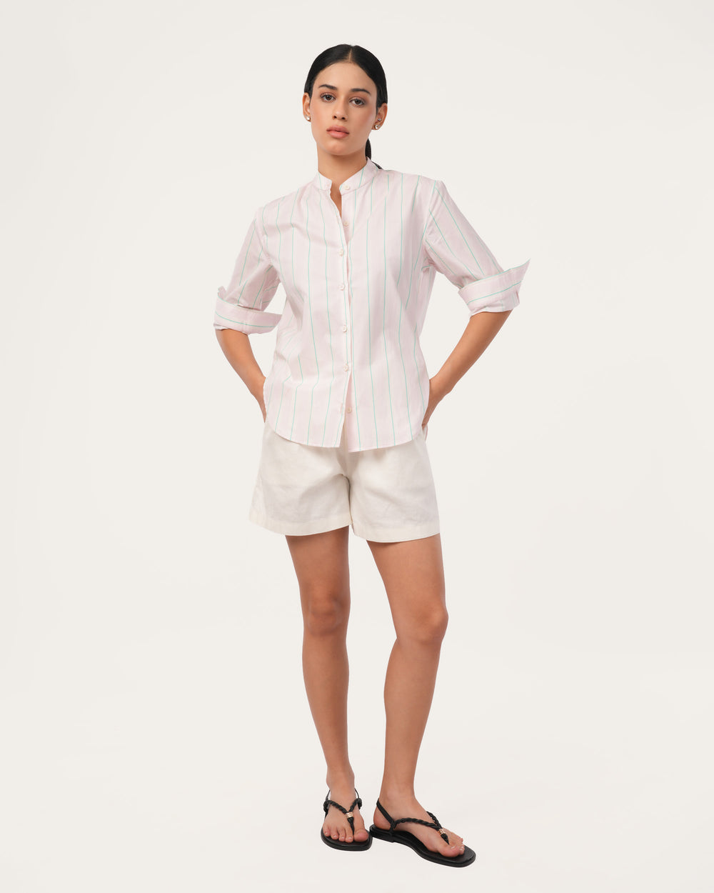 Light Pink Striped Poplin Shirt for Women