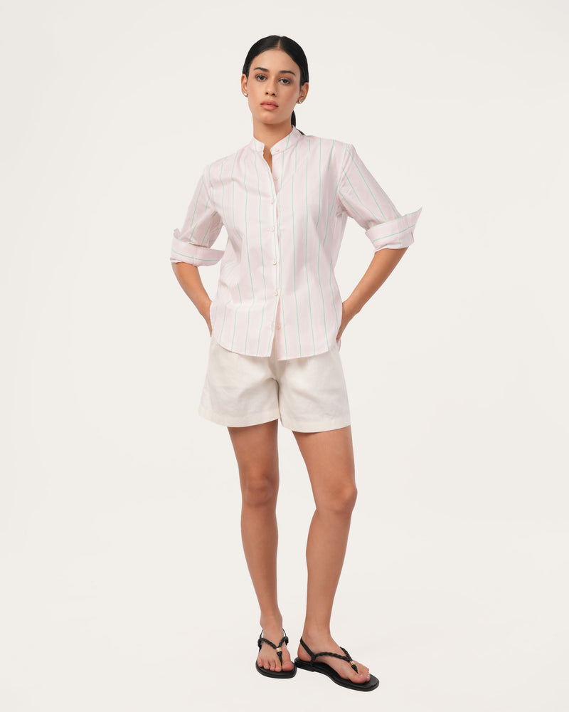 Light Pink Striped Poplin Shirt for Women