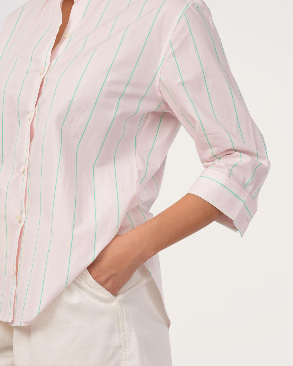 Light Pink Striped Poplin Shirt for Women
