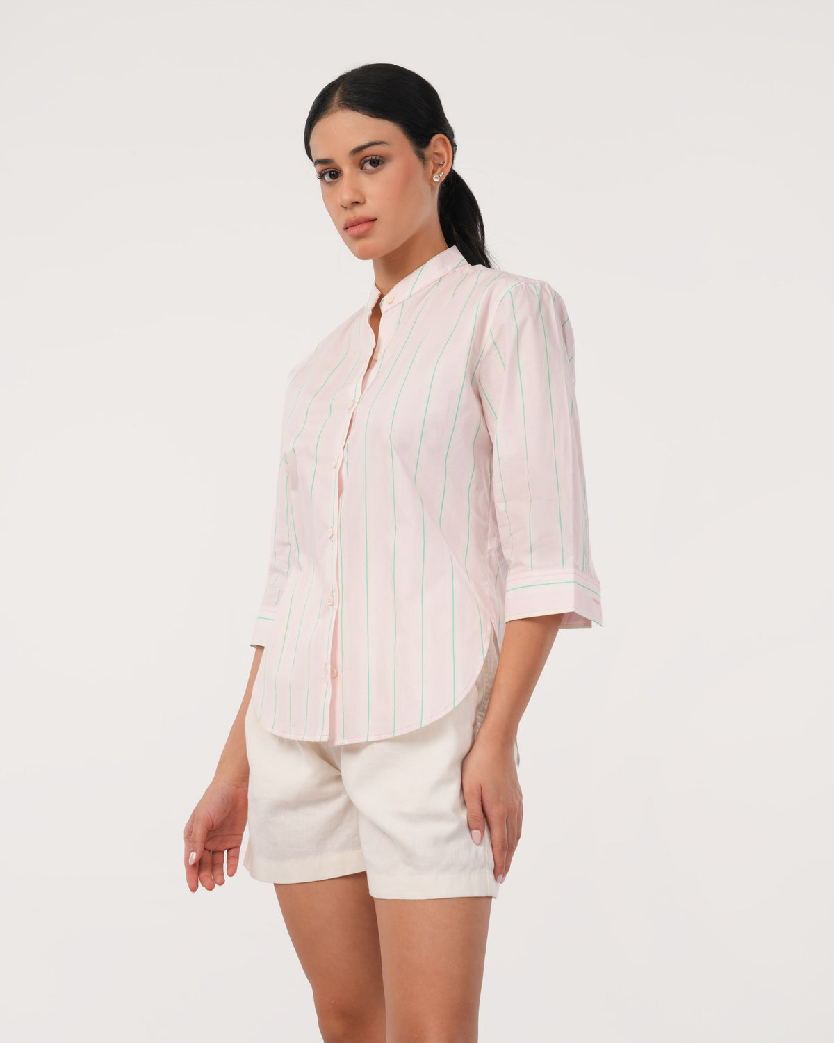 Light Pink Striped Poplin Shirt for Women