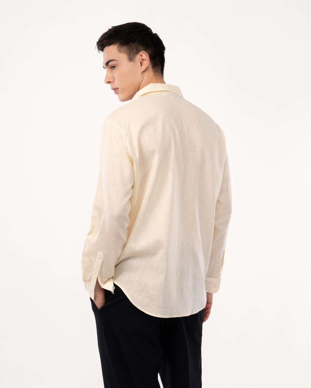 Light Yellow Linen Popover Shirt for Men