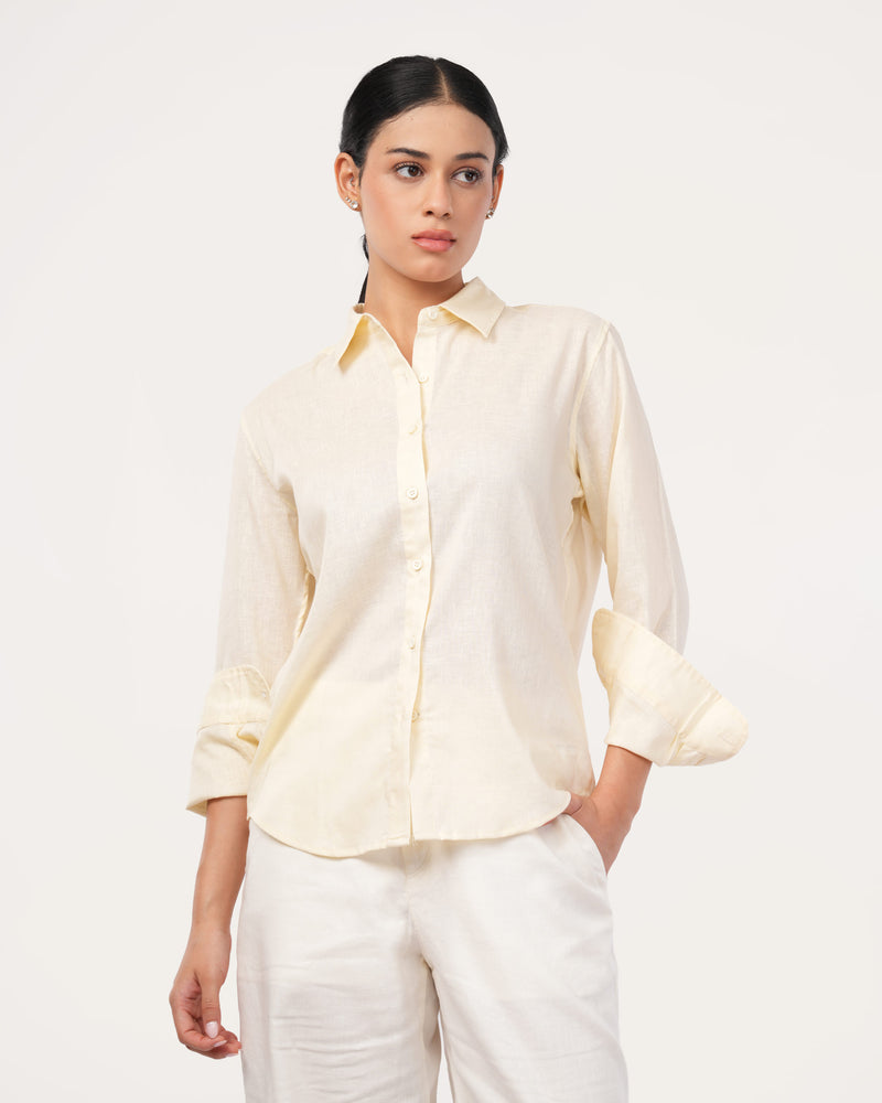 Light Yellow Linen Shirt for Women