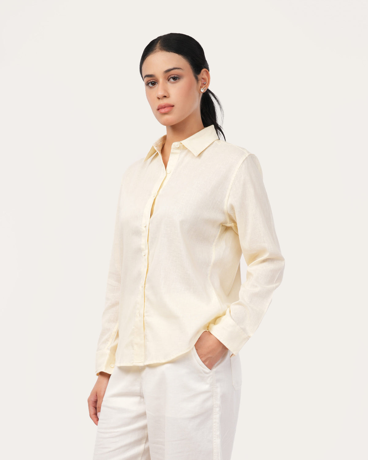 Light Yellow Linen Shirt for Women