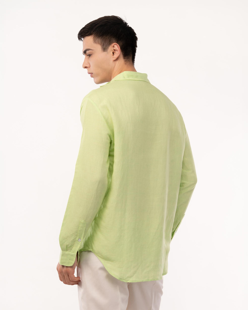 Lime Green Pure Linen Popover Shirt for Men