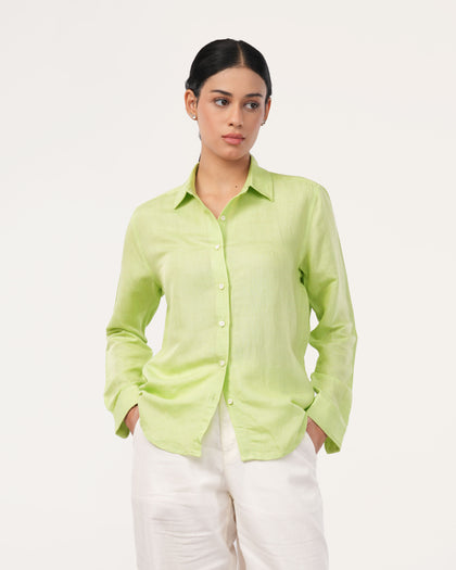 Lime Green Pure Linen Shirt for Women
