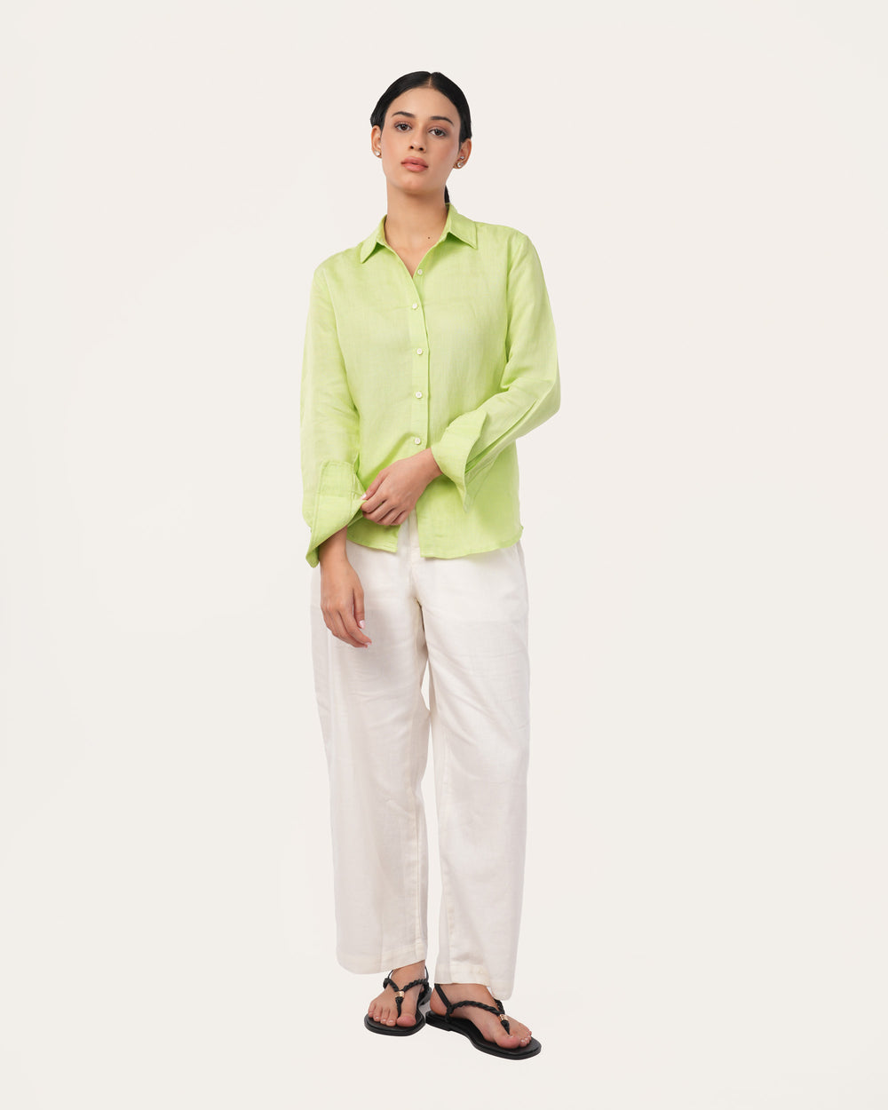 Lime Green Pure Linen Shirt for Women