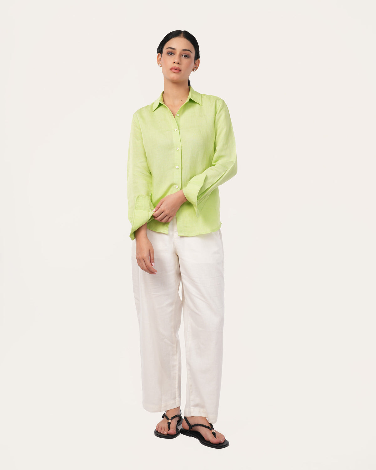 Lime Green Pure Linen Shirt for Women