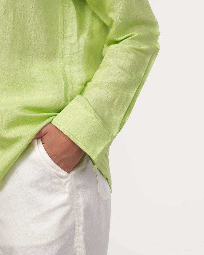 Lime Green Pure Linen Shirt for Women
