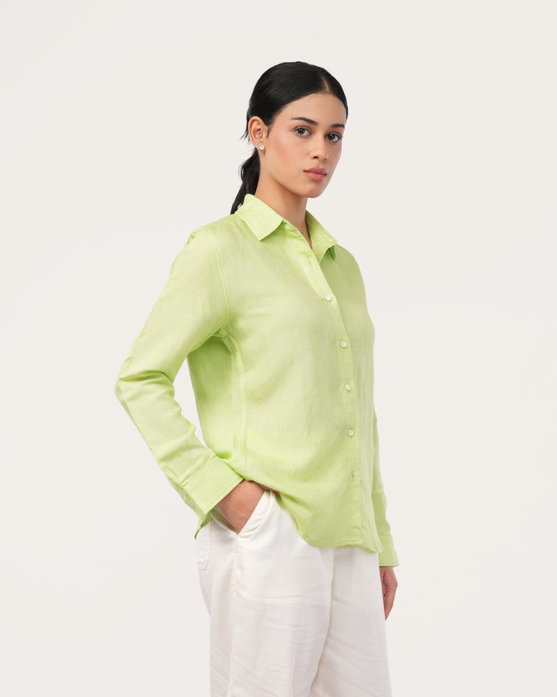 Lime Green Pure Linen Shirt for Women